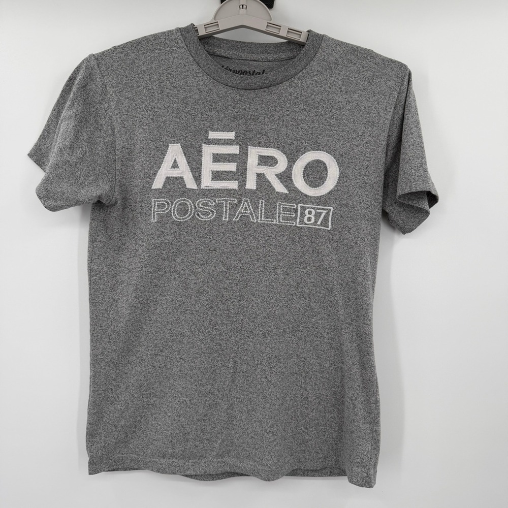 Aeropostale Mens Graphic Tee Heather Grey Embroidered Logo T-Shirt Size S